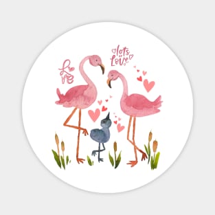 Pink flamingoes with love Magnet